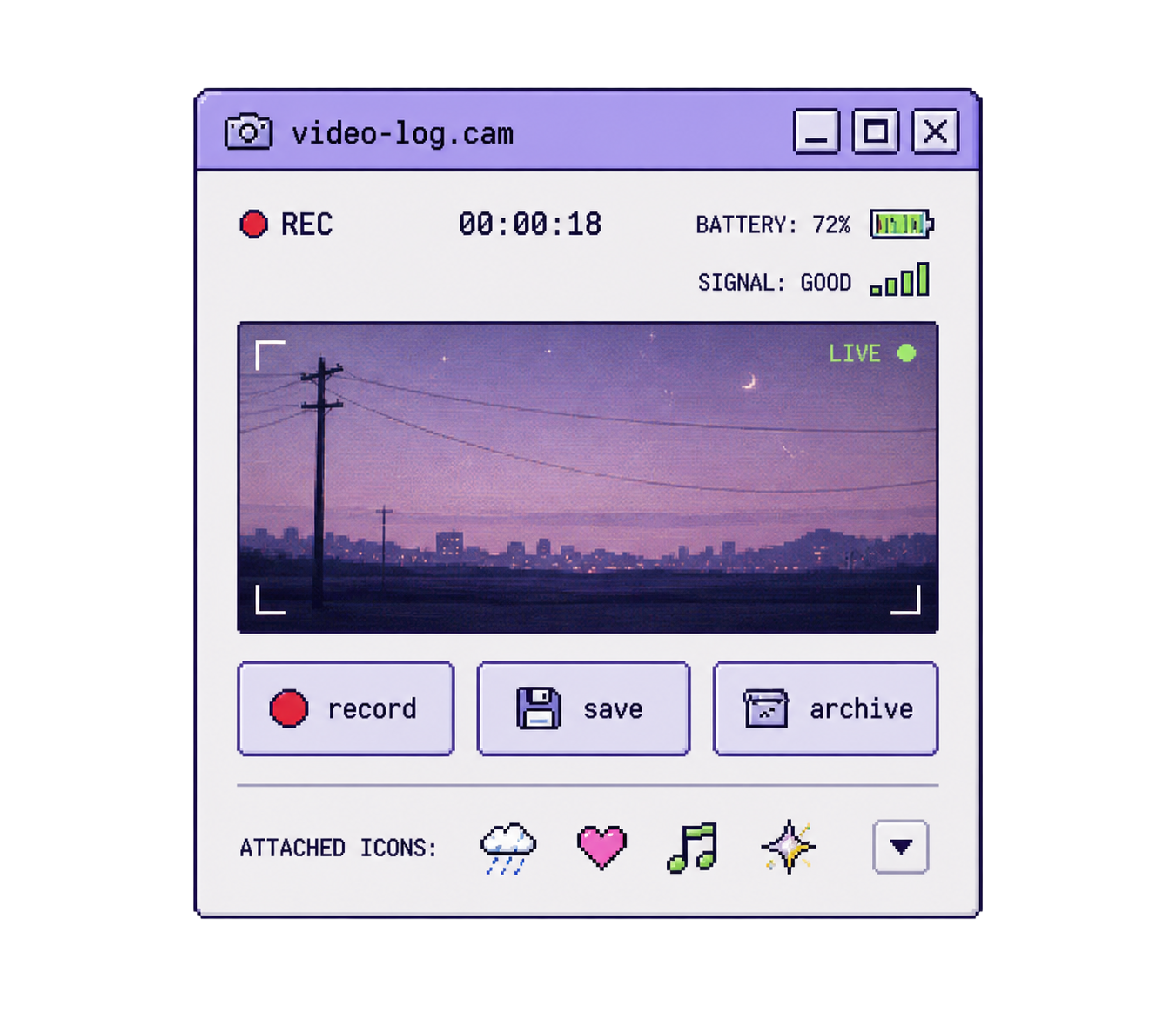 Video Log window with webcam recording